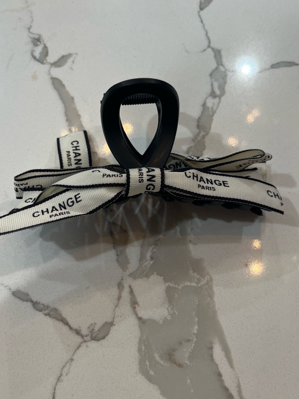 Black Hair Claw with Branded Ribbon Accent